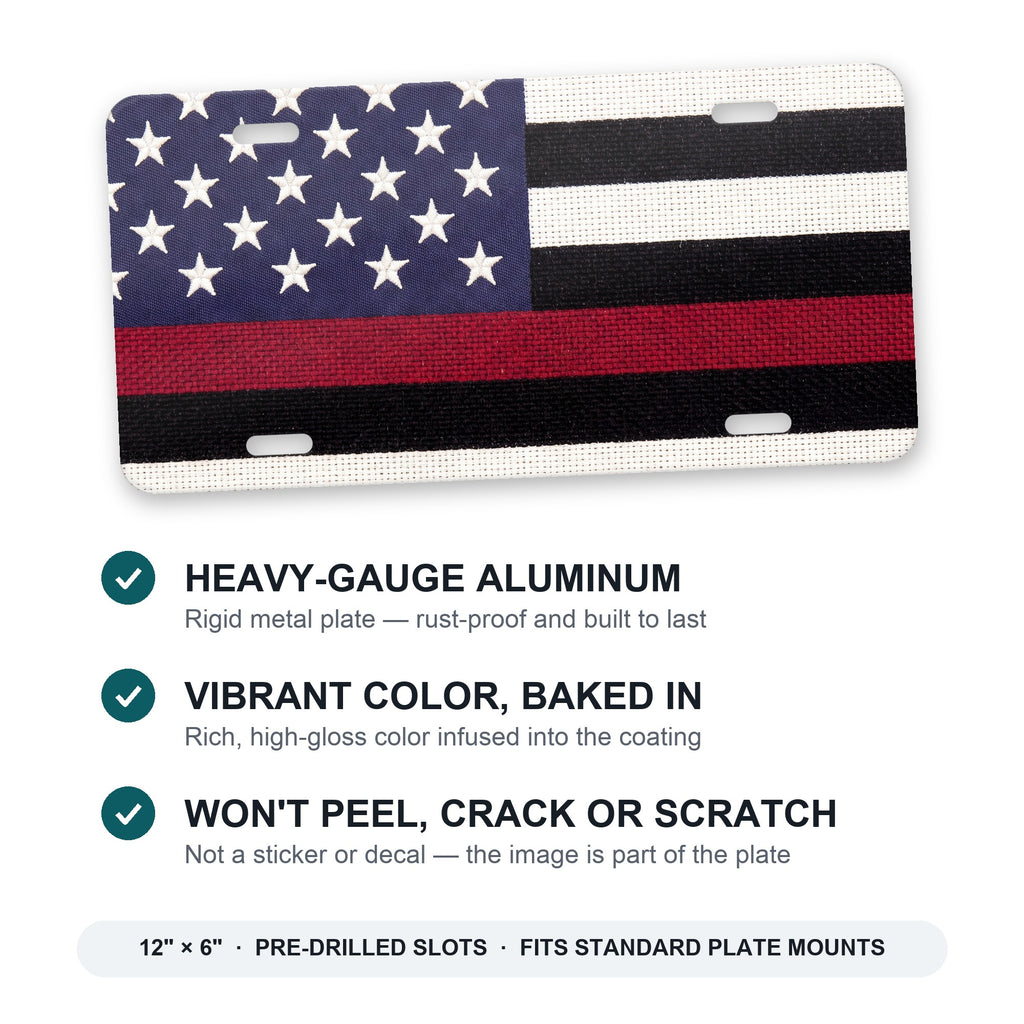 Thin Red Line Flag aluminum front license plate