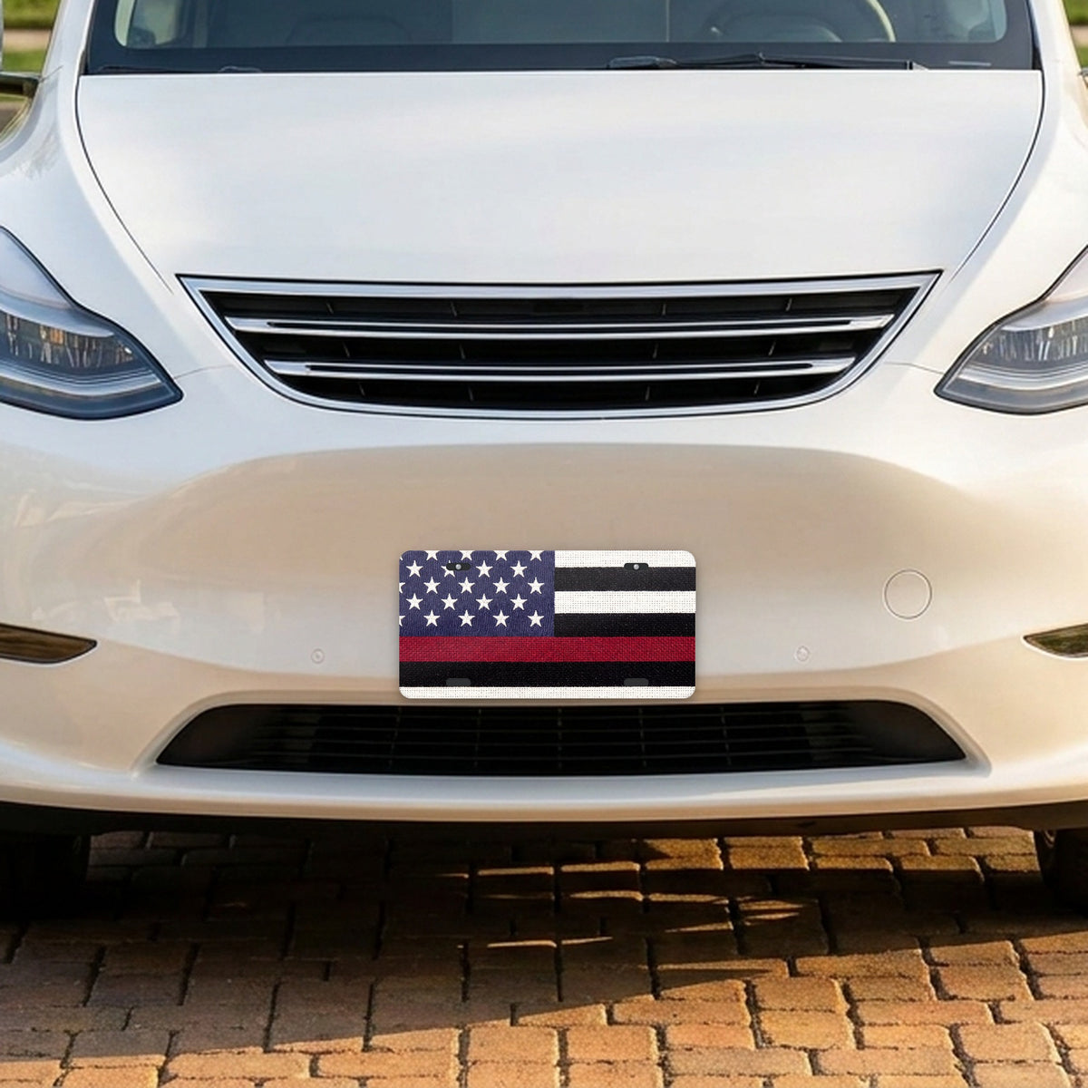 Thin Red Line Flag aluminum front license plate