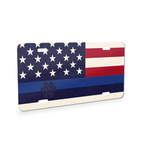 Blue Line K9 Paw Flag aluminum front license plate