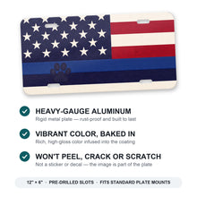 Blue Line K9 Paw Flag aluminum front license plate