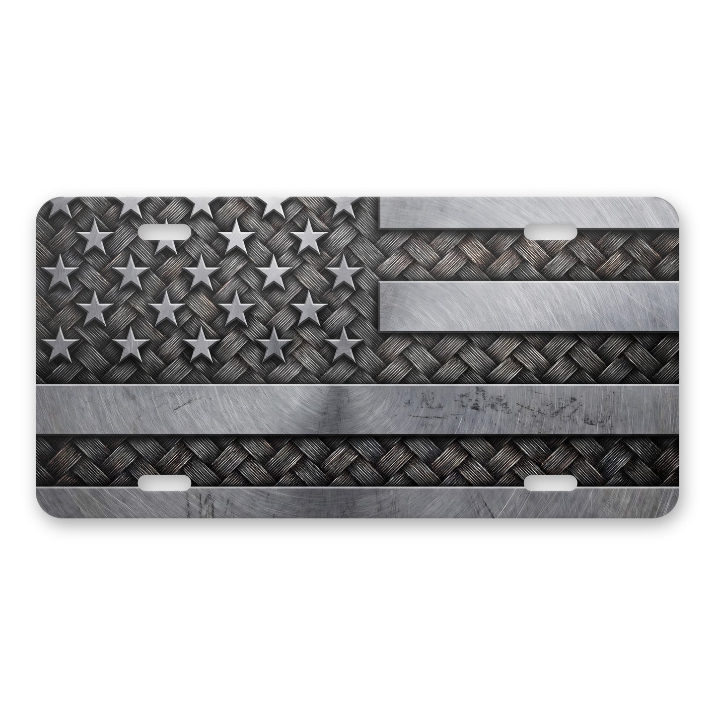 Rustic Steel American Flag aluminum front license plate