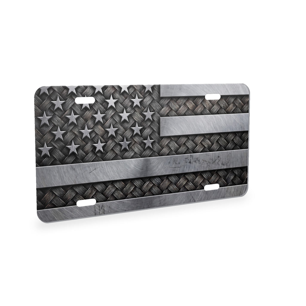 Rustic Steel American Flag aluminum front license plate