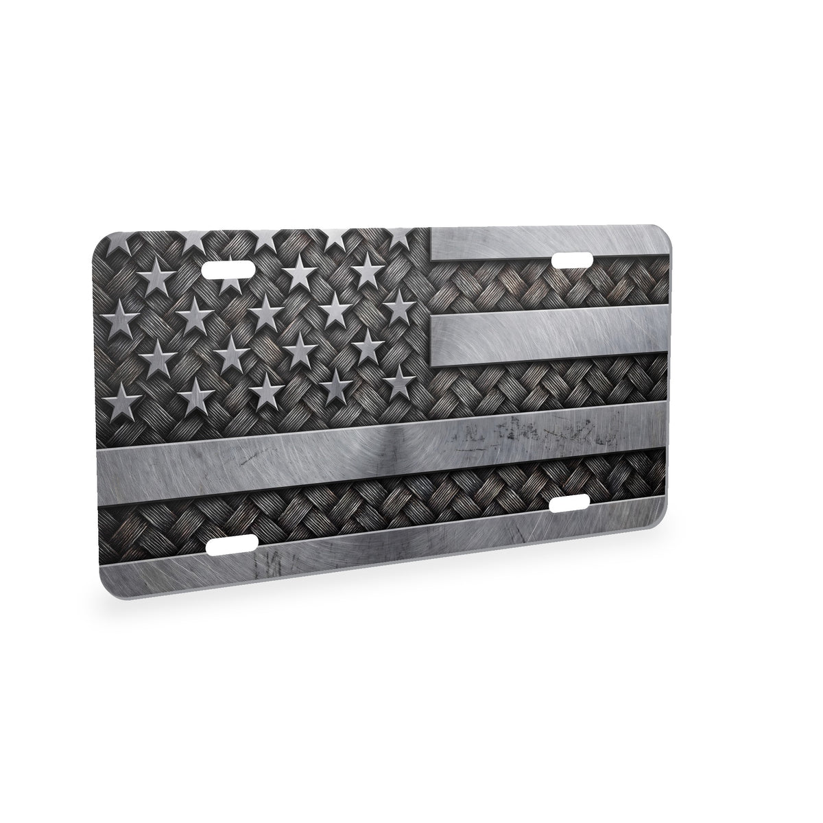 Rustic Steel American Flag aluminum front license plate