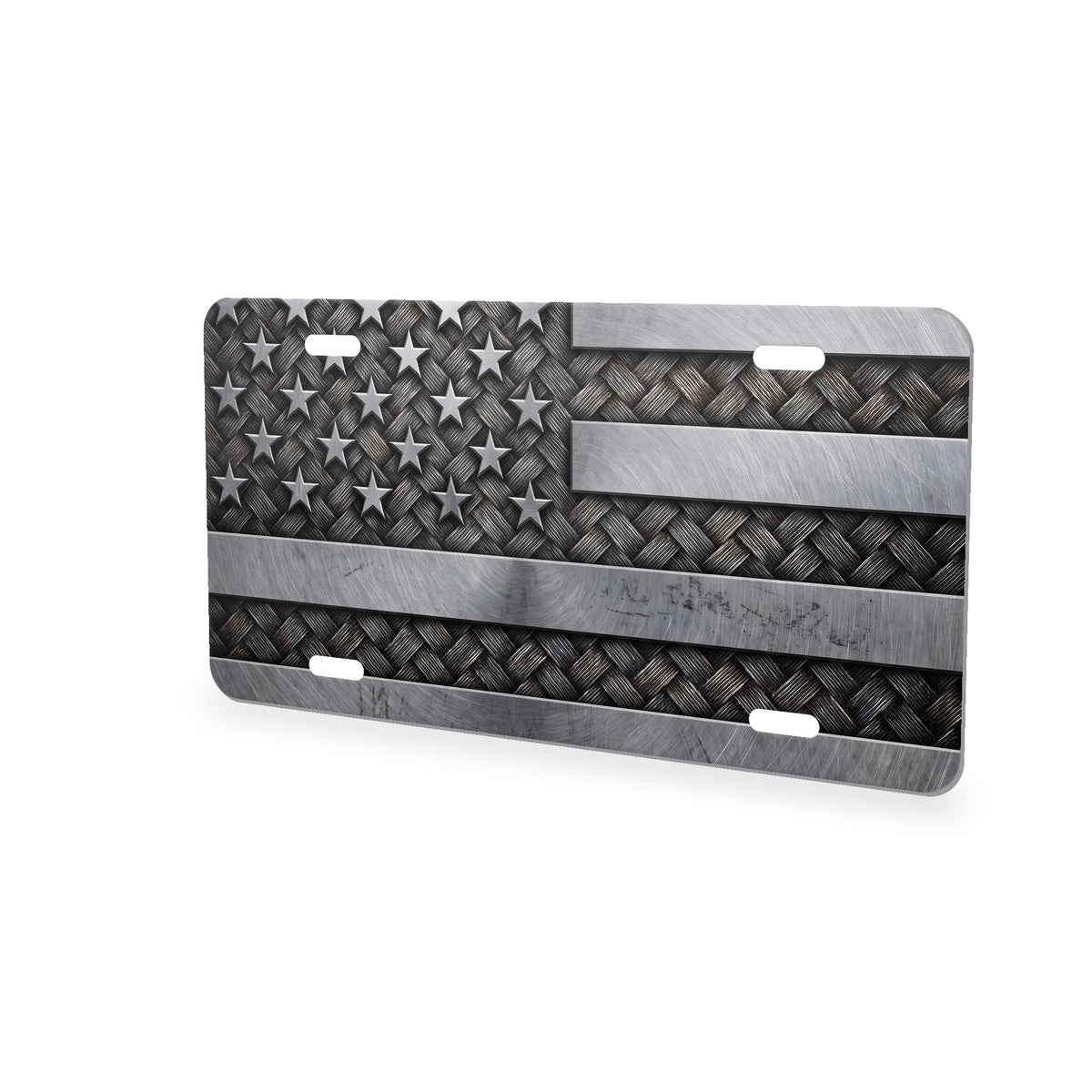 Rustic Steel American Flag aluminum front license plate