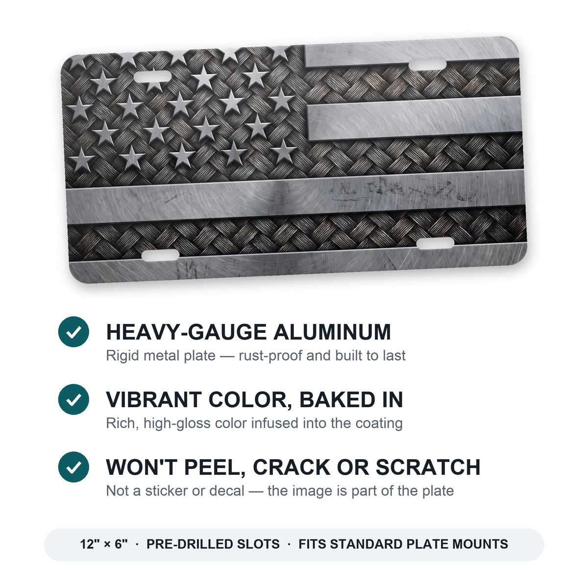 Rustic Steel American Flag aluminum front license plate