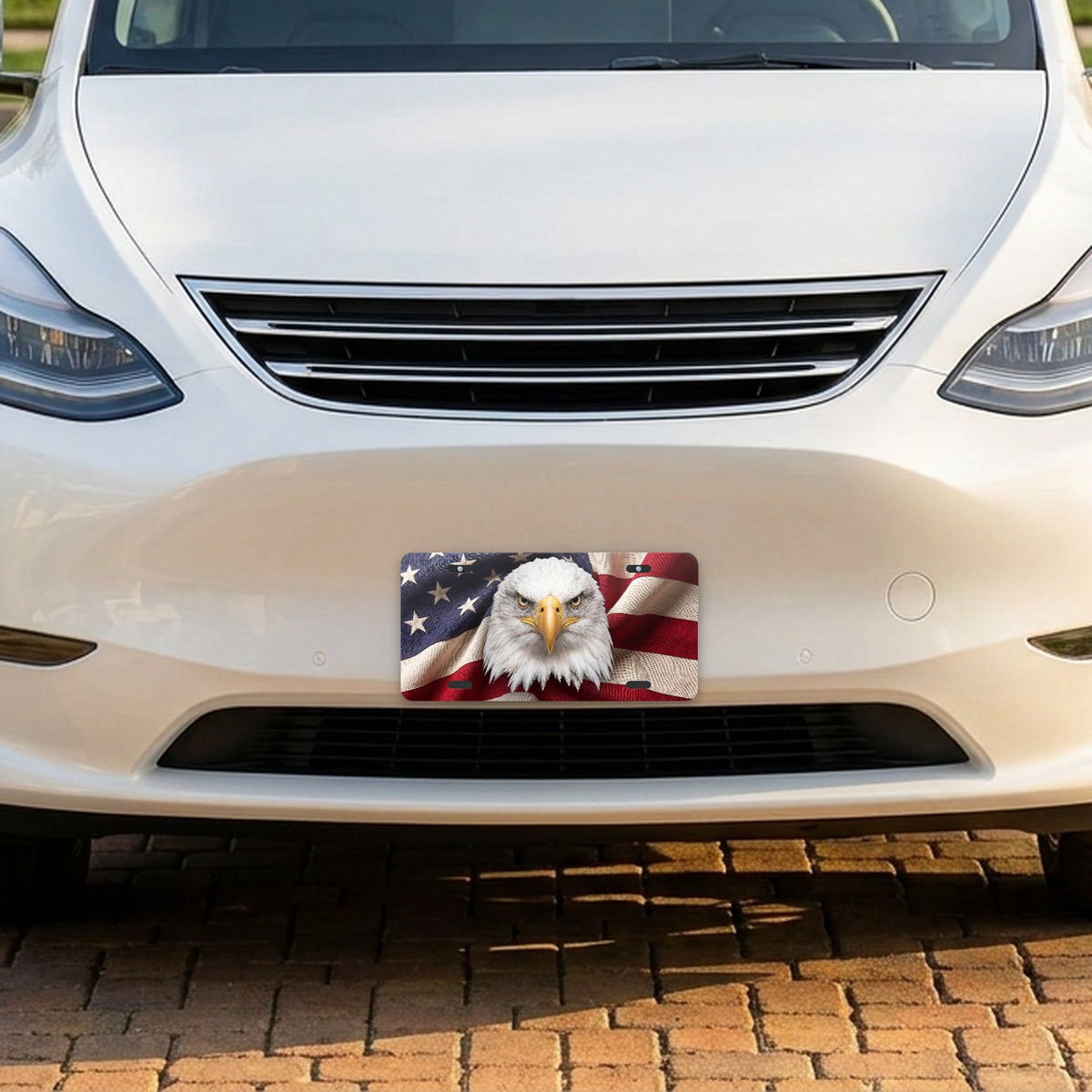 Patriotic Eagle & Flag aluminum front license plate