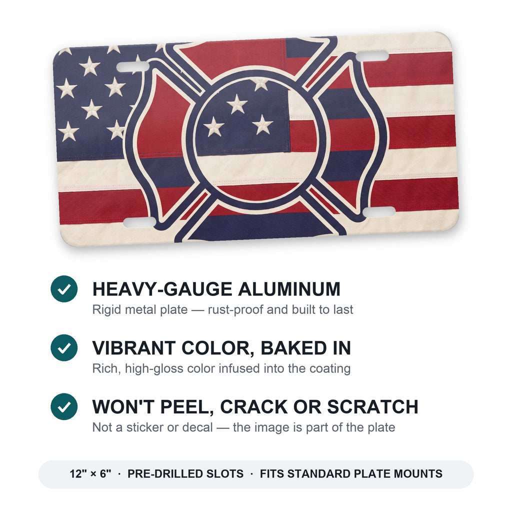 Firefighter Maltese Flag aluminum front license plate