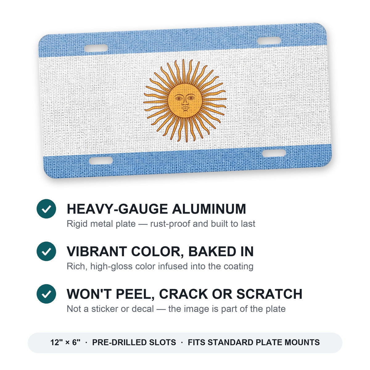 Argentina Flag Pride aluminum front license plate