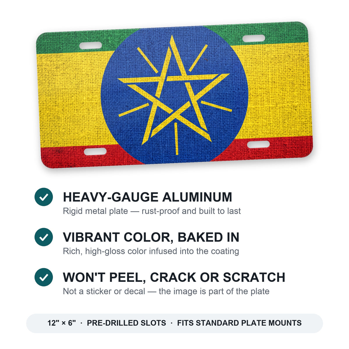 Ethiopia Flag Pride aluminum front license plate