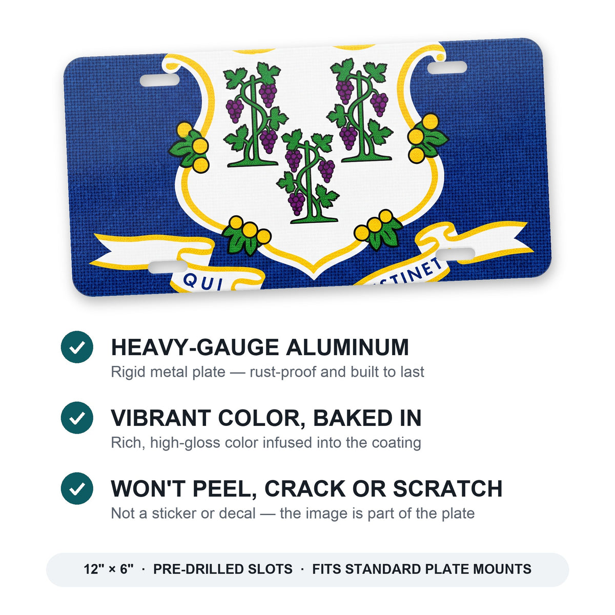 Connecticut State Flag aluminum front license plate
