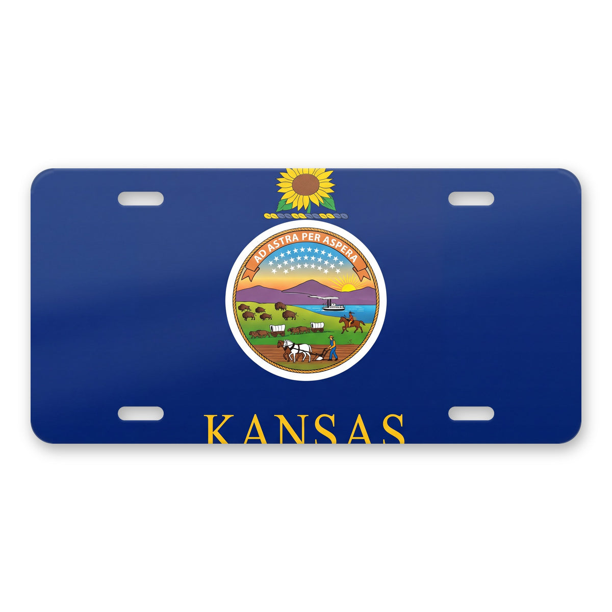 Kansas State Flag aluminum front license plate