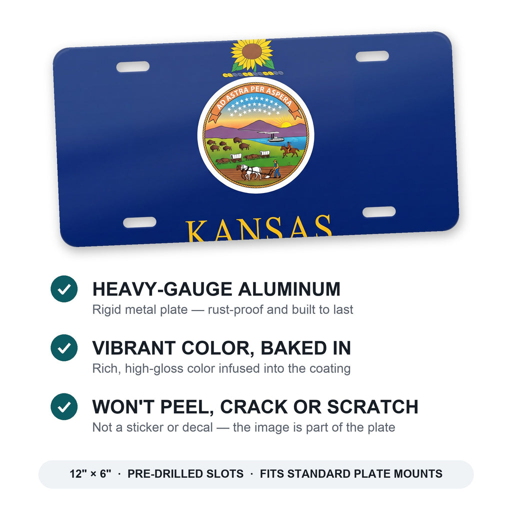 Kansas State Flag aluminum front license plate