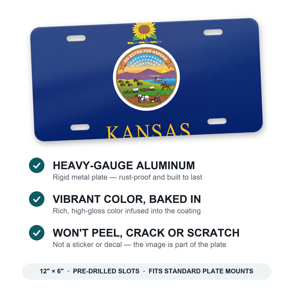 Kansas State Flag aluminum front license plate