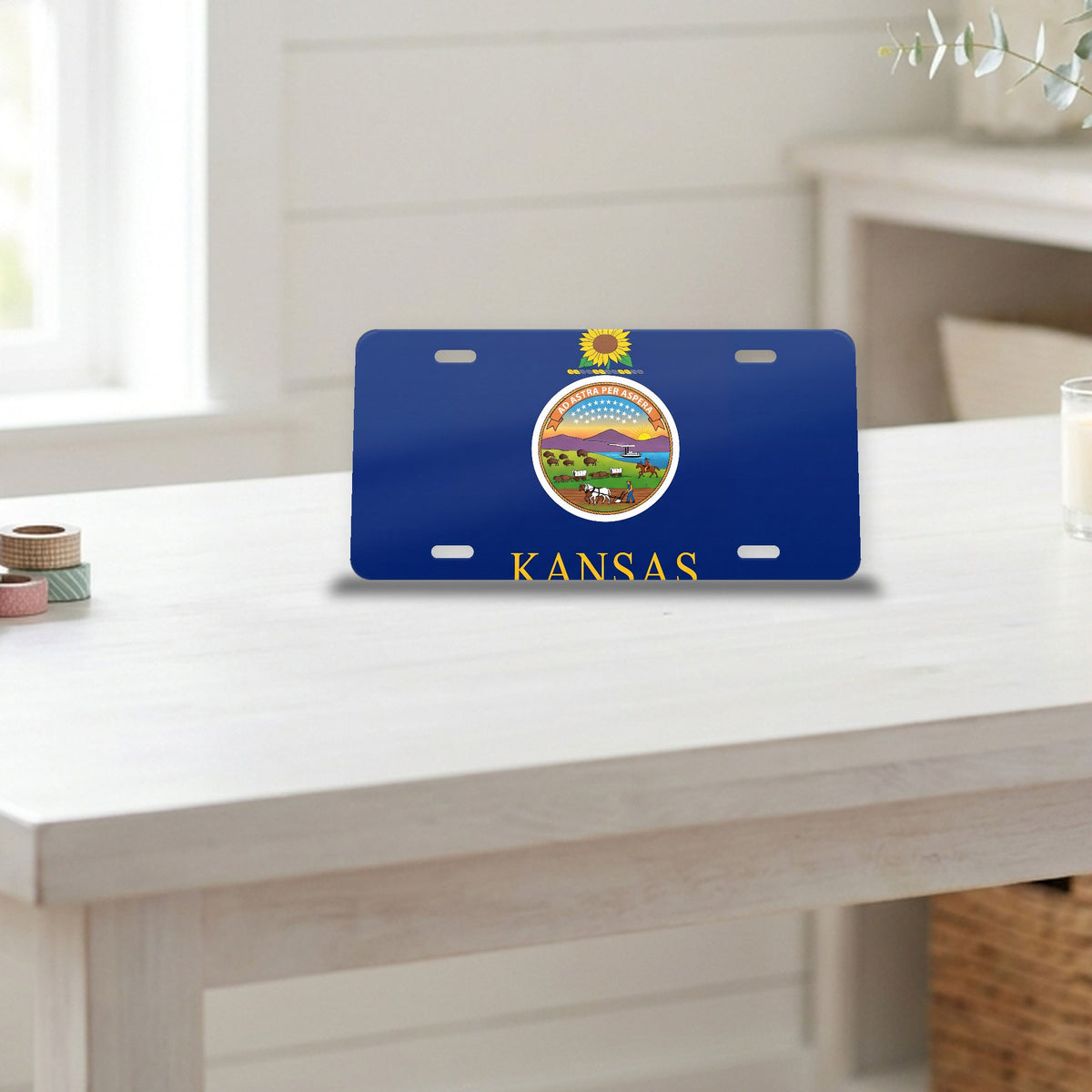 Kansas State Flag aluminum front license plate