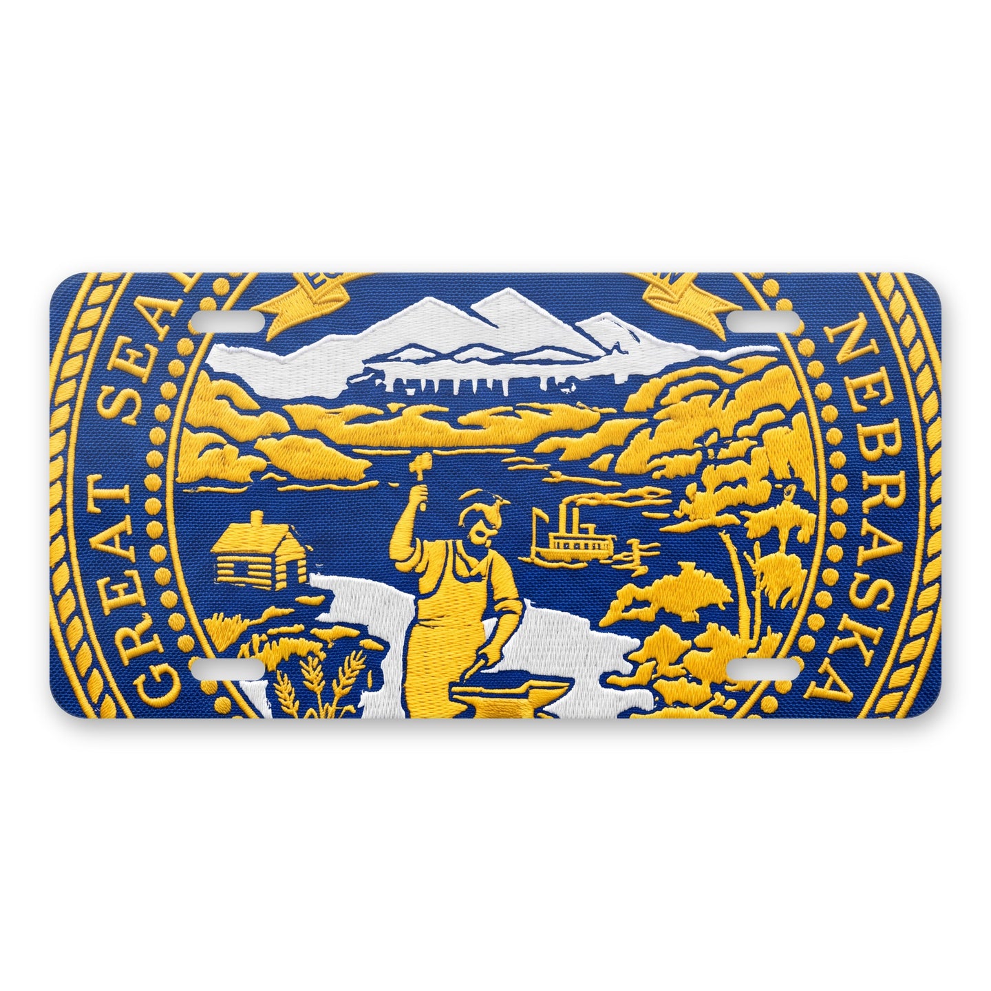 Nebraska State Flag aluminum front license plate