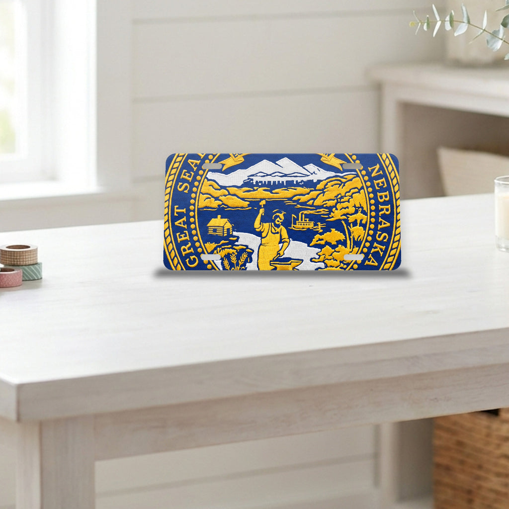 Nebraska State Flag aluminum front license plate