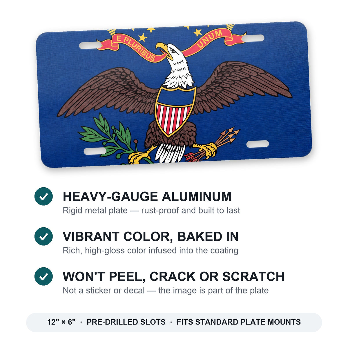 North Dakota State Flag aluminum front license plate