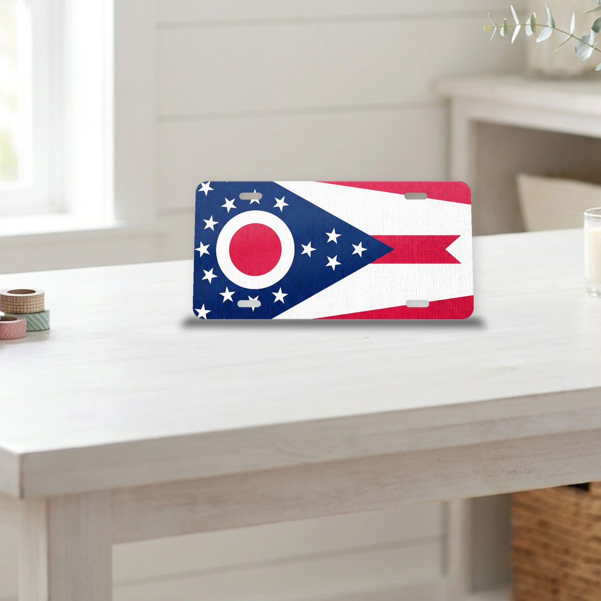 Ohio State Flag aluminum front license plate