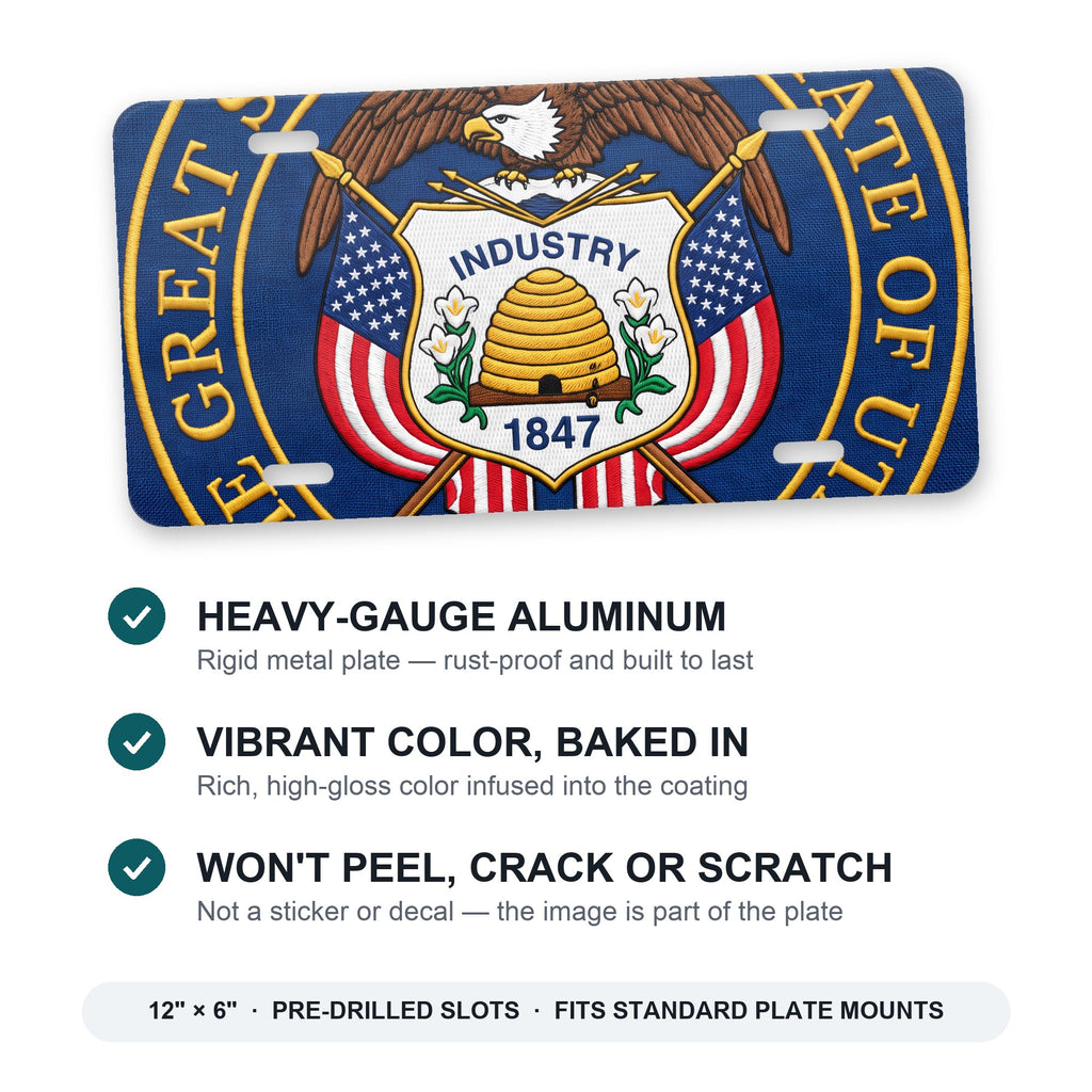 Utah State Flag aluminum front license plate