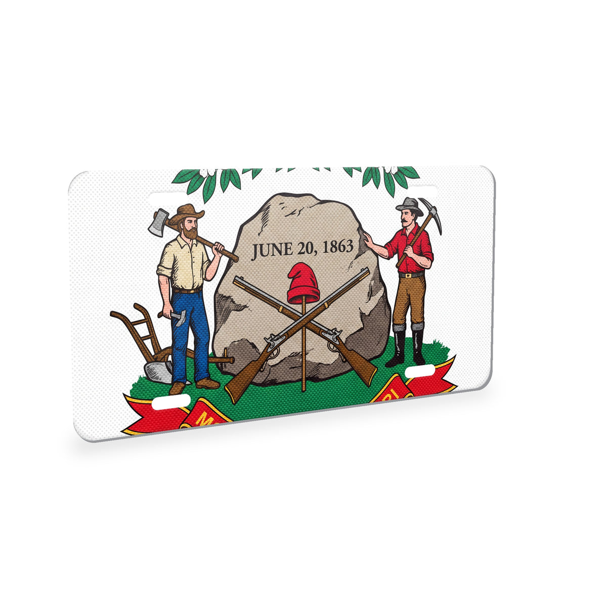 West Virginia State Flag aluminum front license plate