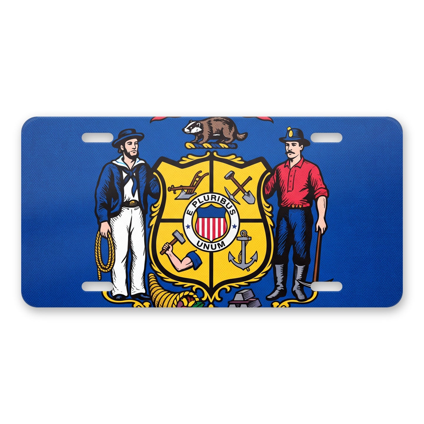 Wisconsin State Flag aluminum front license plate