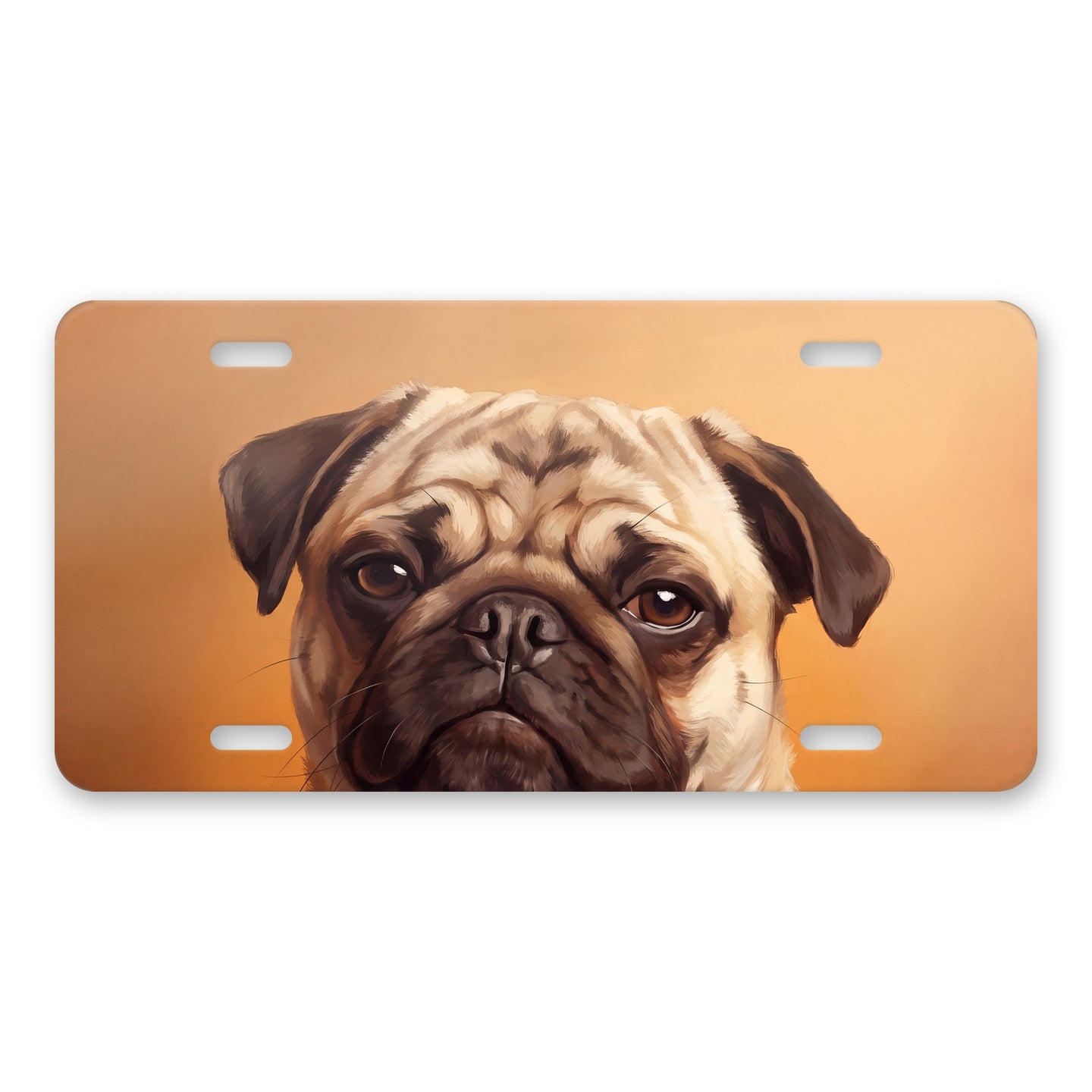Pug Portrait aluminum front license plate