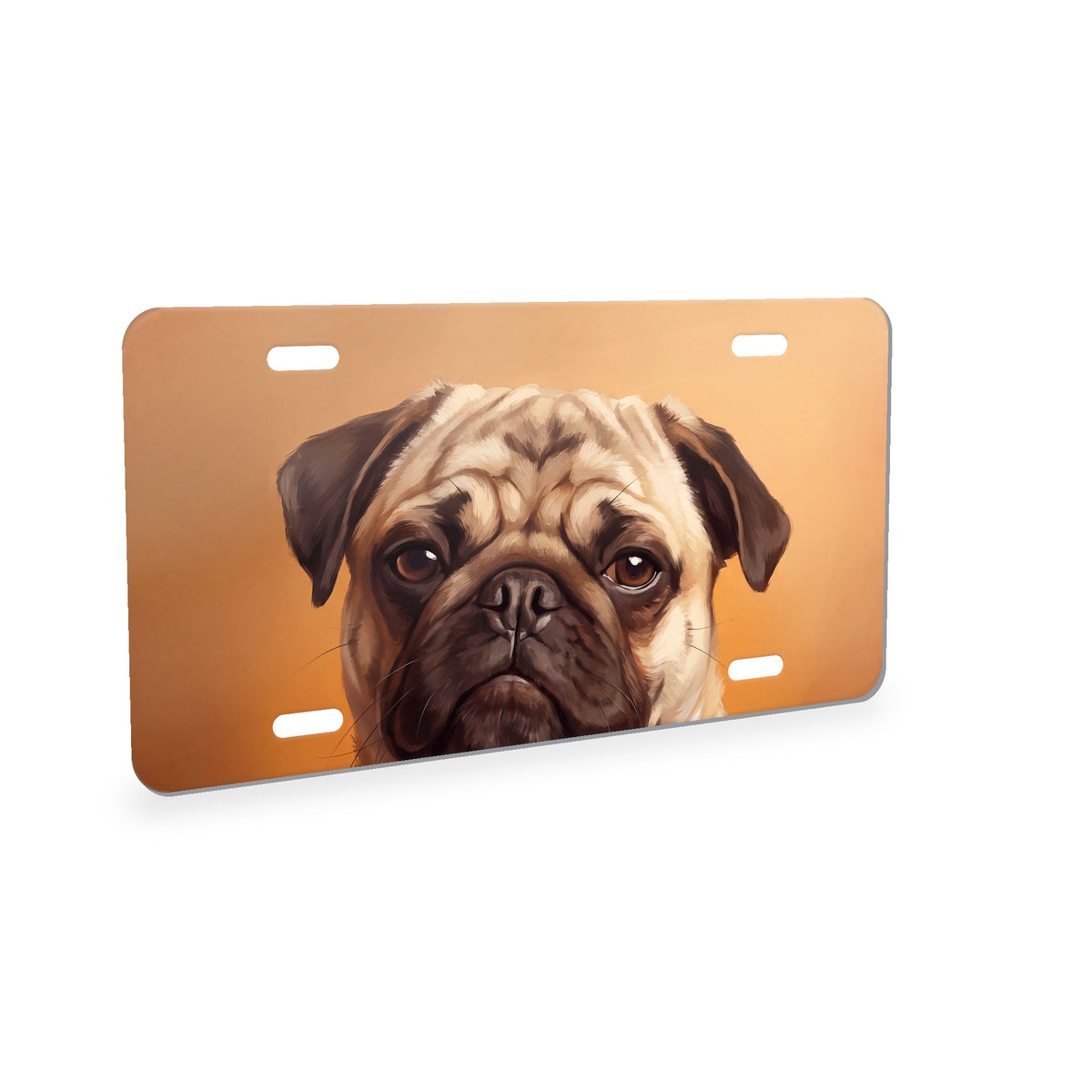Pug Portrait aluminum front license plate