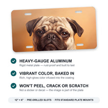 Pug Portrait aluminum front license plate