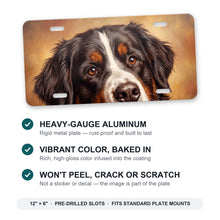 Bernese Mountain Dog Portrait aluminum front license plate