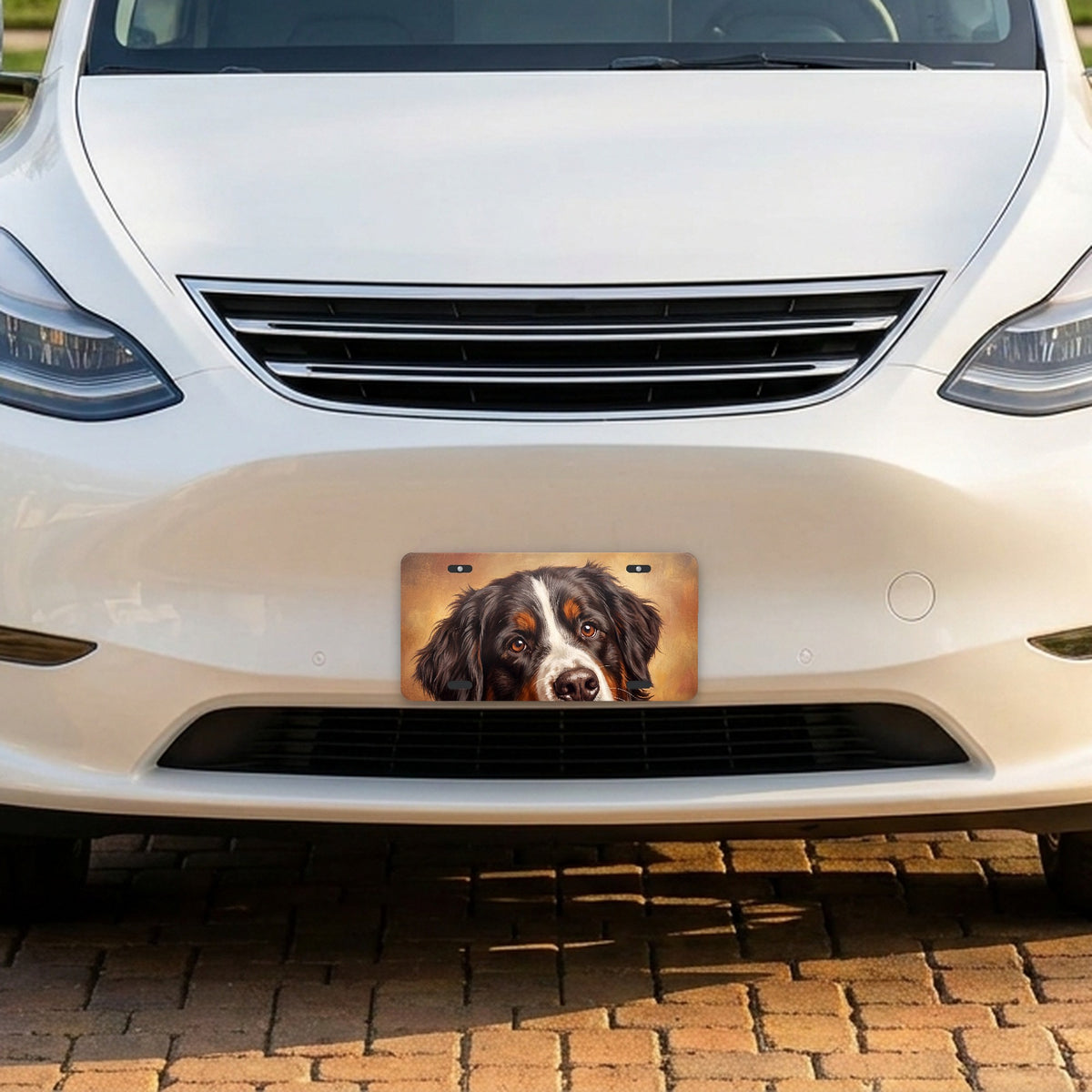 Bernese Mountain Dog Portrait aluminum front license plate
