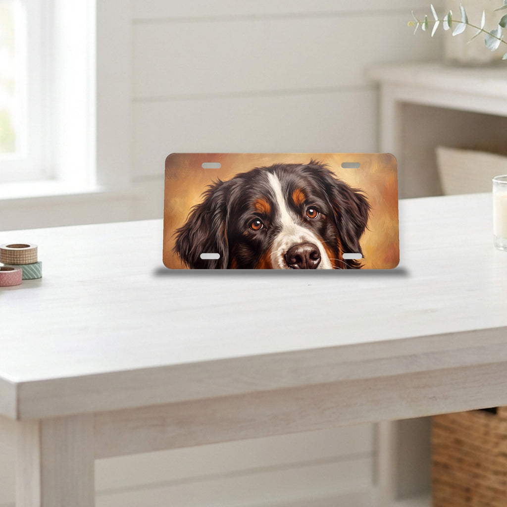 Bernese Mountain Dog Portrait aluminum front license plate