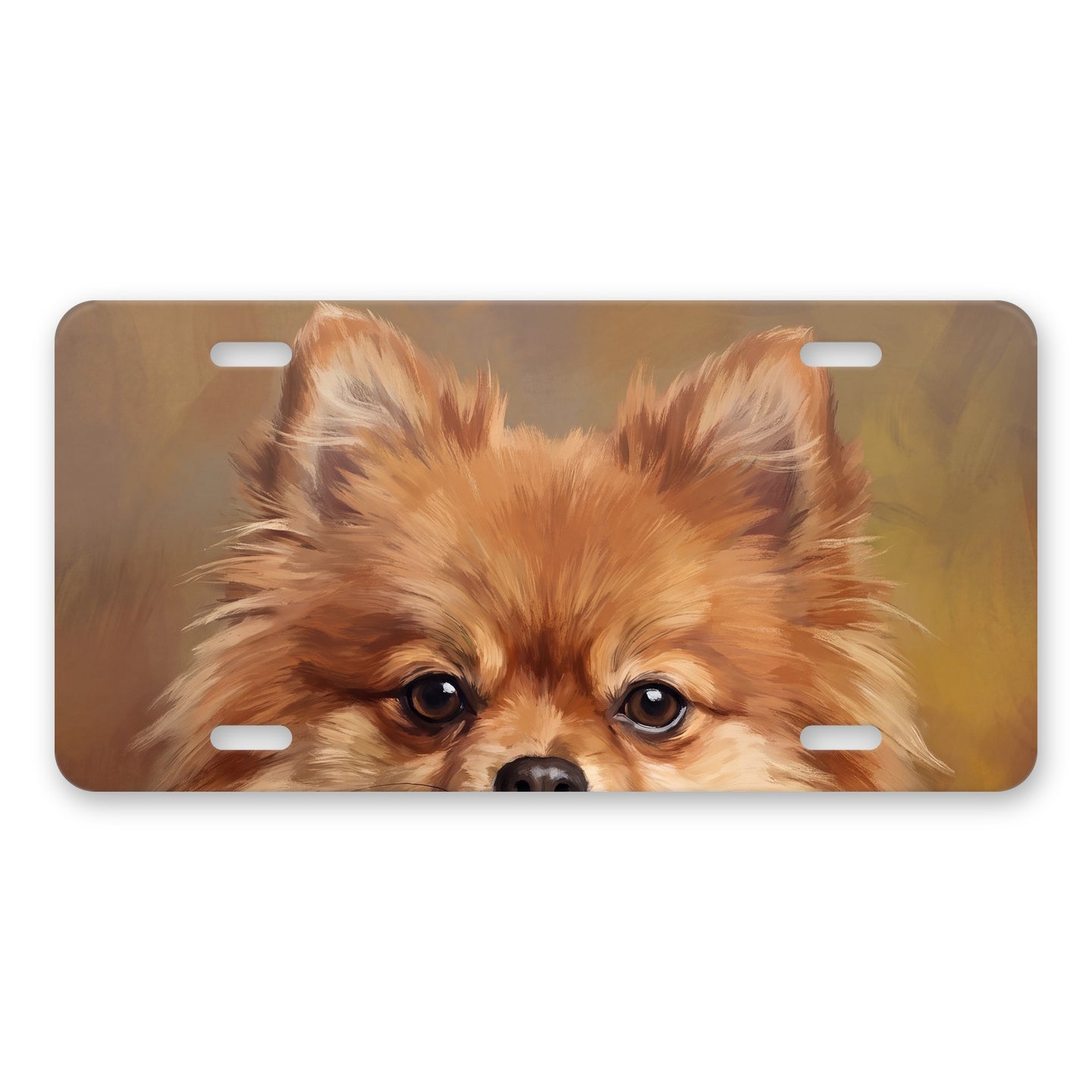 Pomeranian Portrait aluminum front license plate