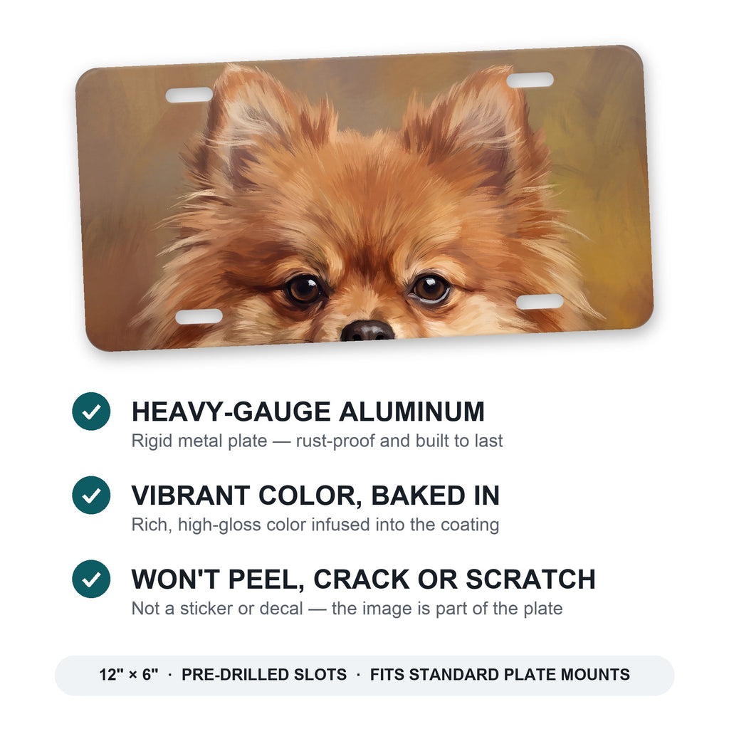 Pomeranian Portrait aluminum front license plate