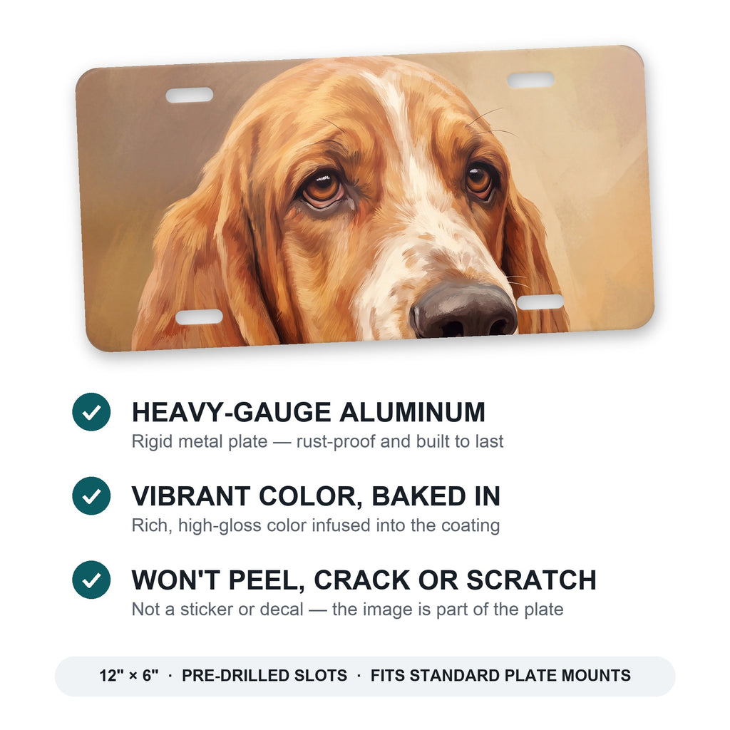 Basset Hound Portrait aluminum front license plate