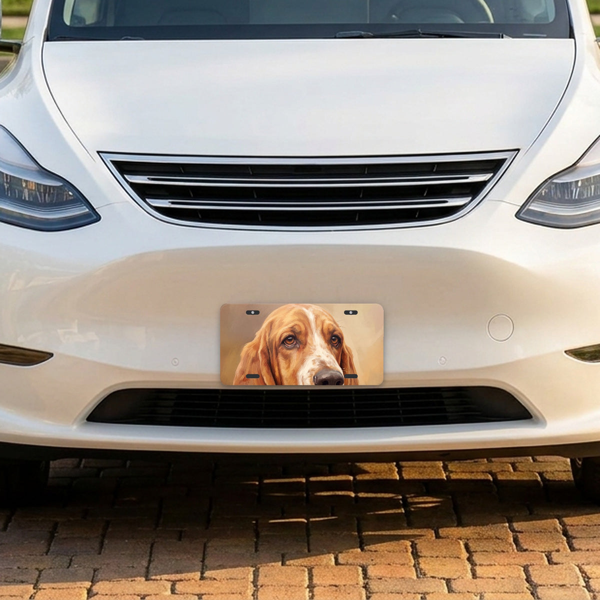 Basset Hound Portrait aluminum front license plate