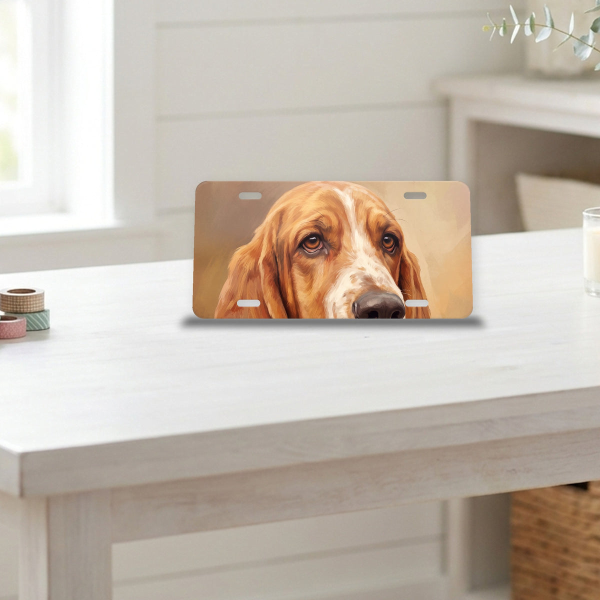 Basset Hound Portrait aluminum front license plate