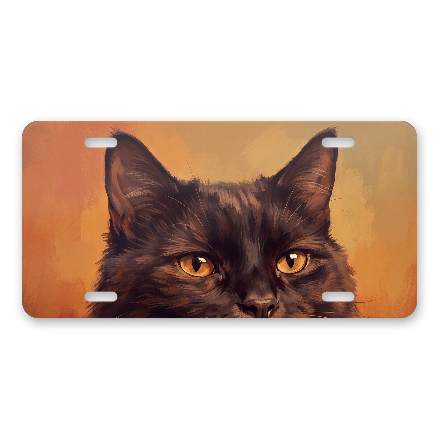 Black Cat Portrait aluminum front license plate