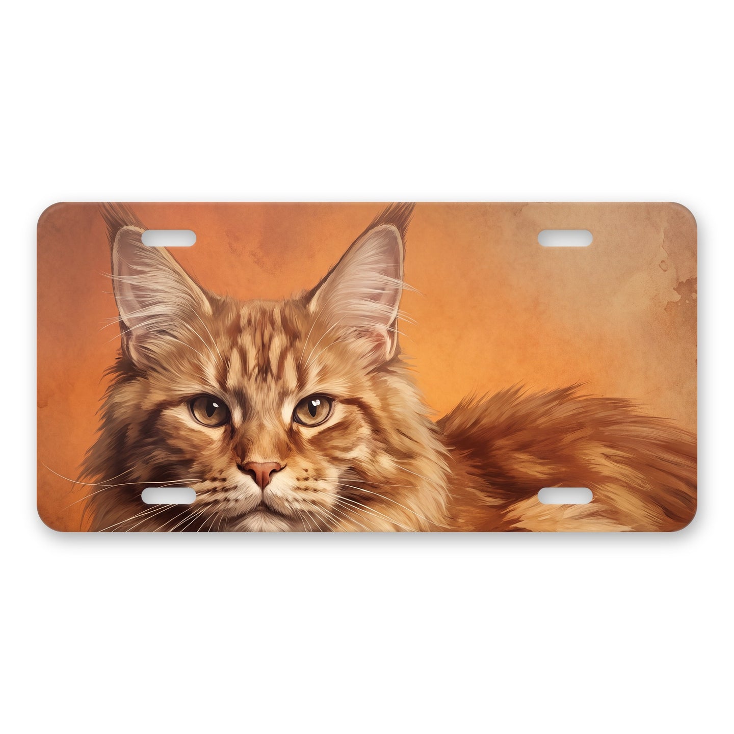 Maine Coon Cat Portrait aluminum front license plate
