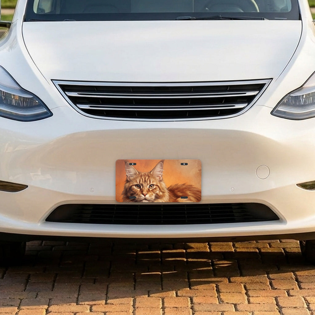 Maine Coon Cat Portrait aluminum front license plate