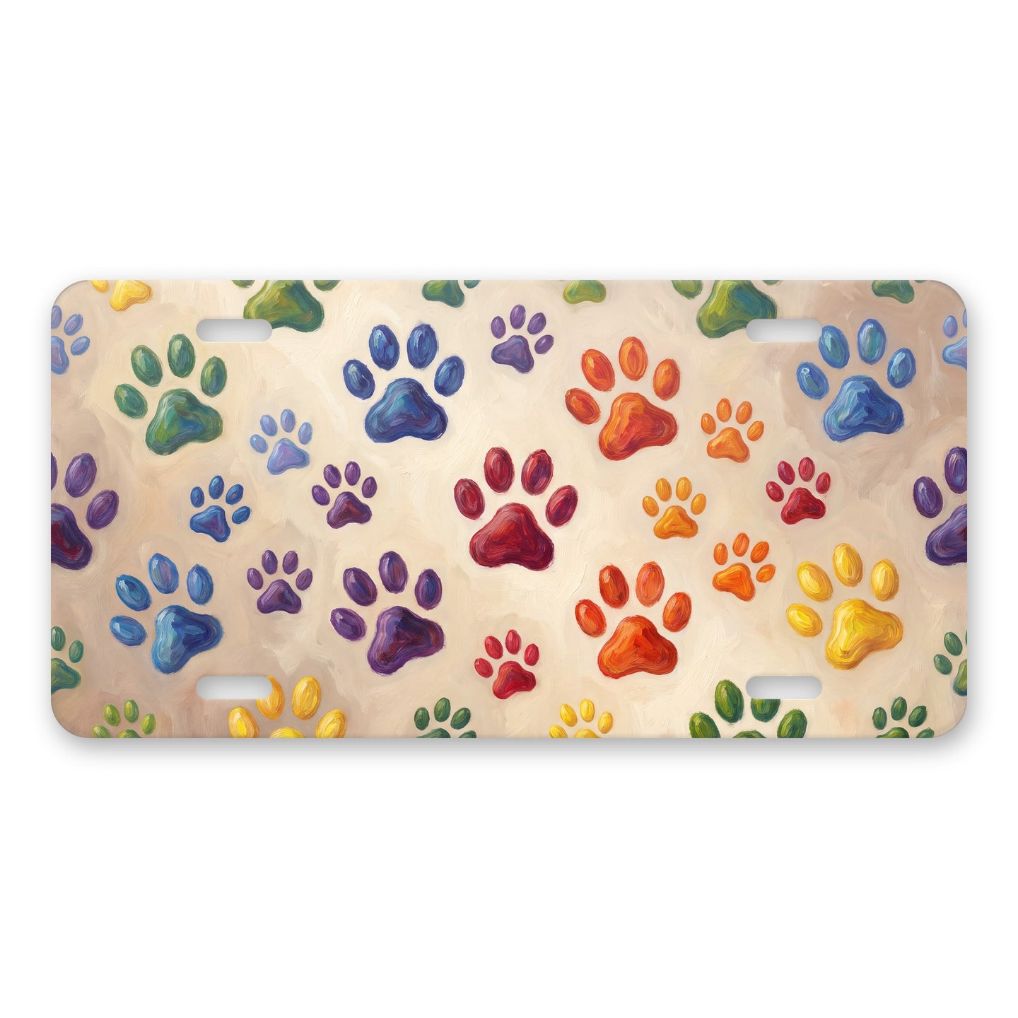 Colorful Paw Prints aluminum front license plate