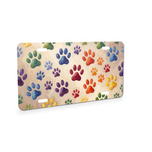 Colorful Paw Prints aluminum front license plate