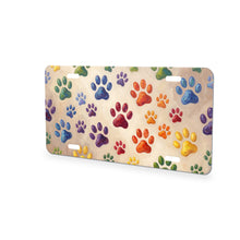Colorful Paw Prints aluminum front license plate