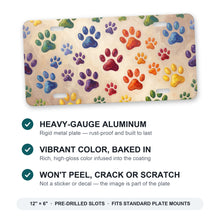 Colorful Paw Prints aluminum front license plate