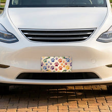Colorful Paw Prints aluminum front license plate