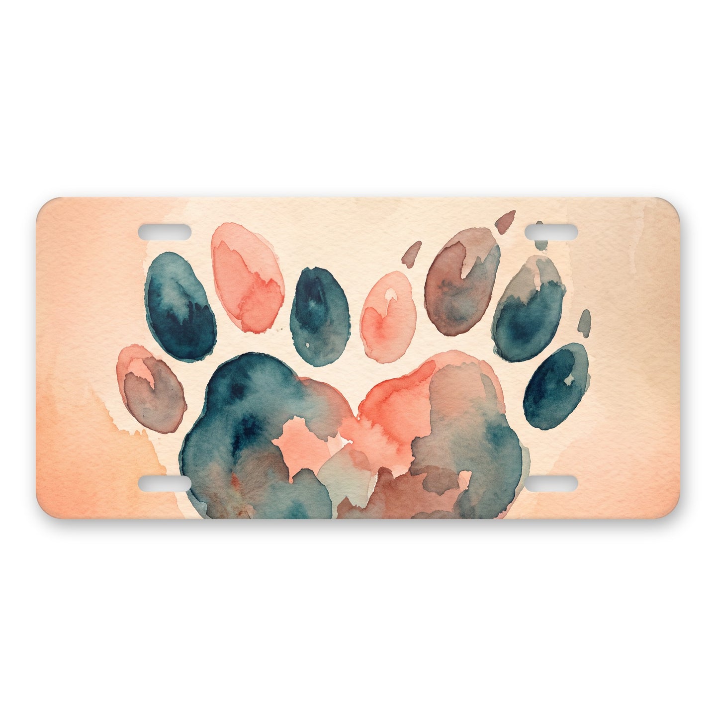 Watercolor Paw Heart aluminum front license plate