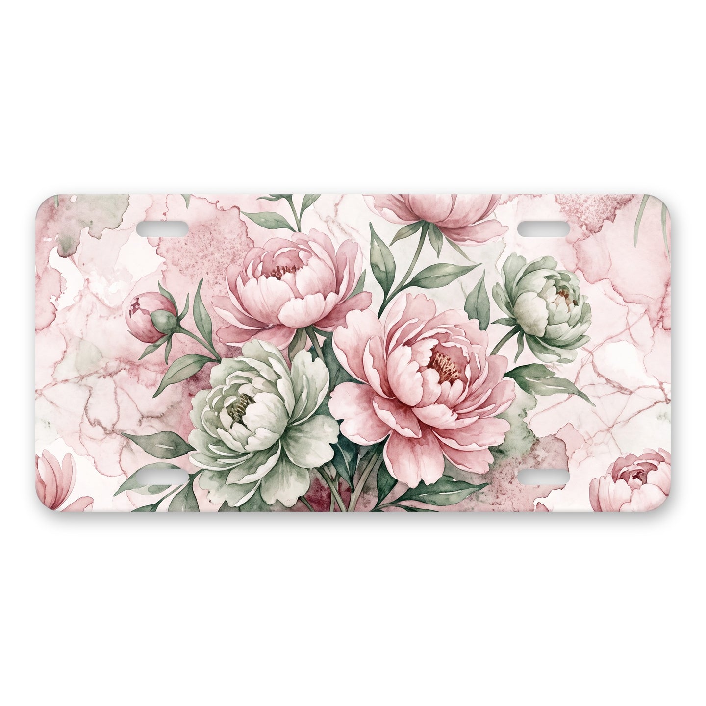 Watercolor Peony Floral aluminum front license plate
