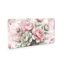 Watercolor Peony Floral aluminum front license plate