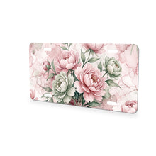 Watercolor Peony Floral aluminum front license plate