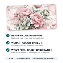 Watercolor Peony Floral aluminum front license plate