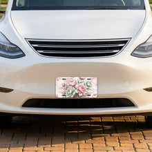 Watercolor Peony Floral aluminum front license plate
